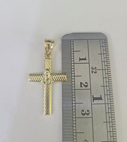 10k Rope Chain Jesus Cross Pendant 18" - 30" Set Charm Necklace Yellow Gold - GoldenlinQ