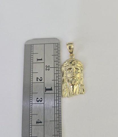 10k Rope Chain Jesus Head Pendant 18" - 30" Yellow Gold Set Charm Necklace 3mm - GoldenlinQ