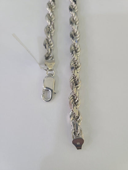 10K Rope Chain Real Solid White Gold Necklace 5mm Length 20" 22" 24" 26" 28" 30" - GoldenlinQ