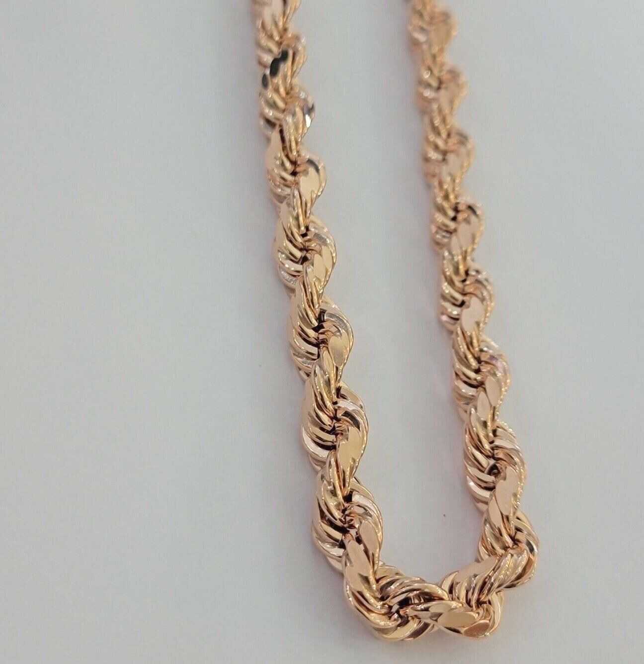10k Rope Chain Solid Rose Gold Necklace 22 inch 7mm Diamond Cut Mens Heavy REAL - Reva Jeweler