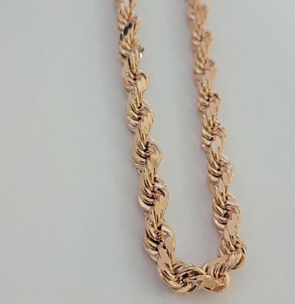 10k Rope Chain Solid Rose Gold Necklace 22 inch 7mm Diamond Cut Mens Heavy REAL - Reva Jeweler