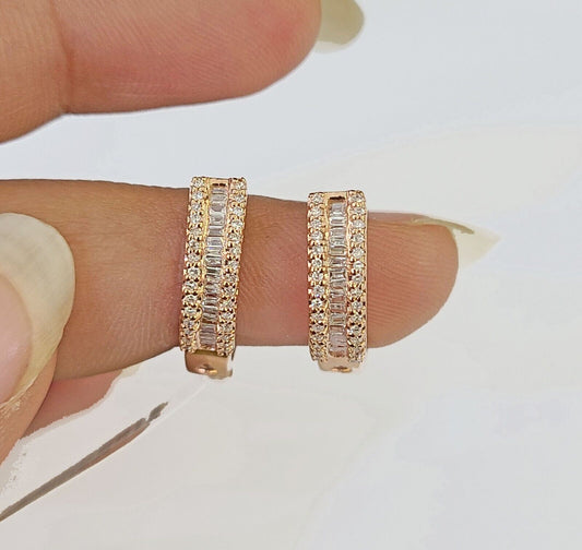 10k Rose gold Hoops Earring Real Diamond Women Genuine - Reva Jeweler