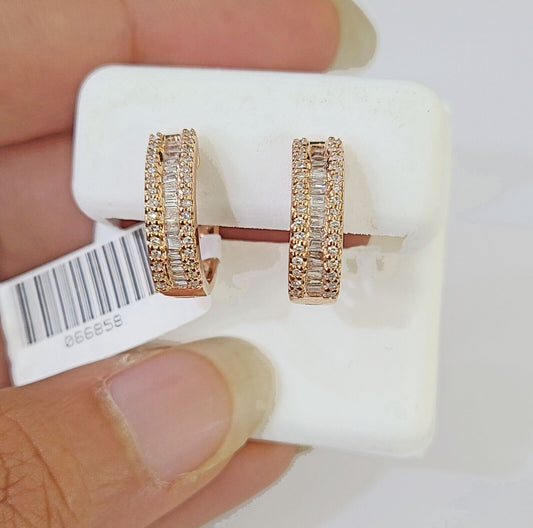 10k Rose gold Hoops Earring Real Diamond Women Genuine - Reva Jeweler