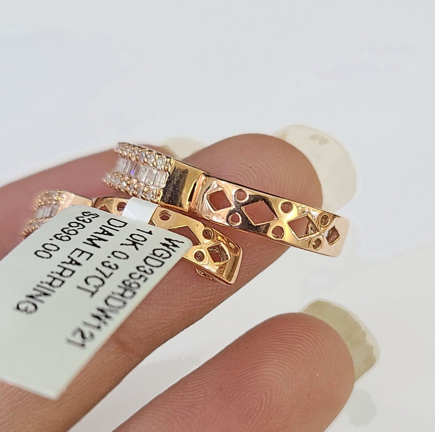10k Rose gold Hoops Earring Real Diamond Women Genuine - Reva Jeweler