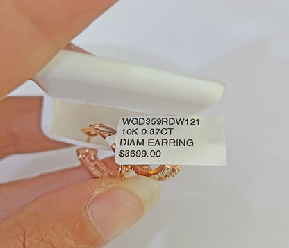 10k Rose gold Hoops Earring Real Diamond Women Genuine - Reva Jeweler