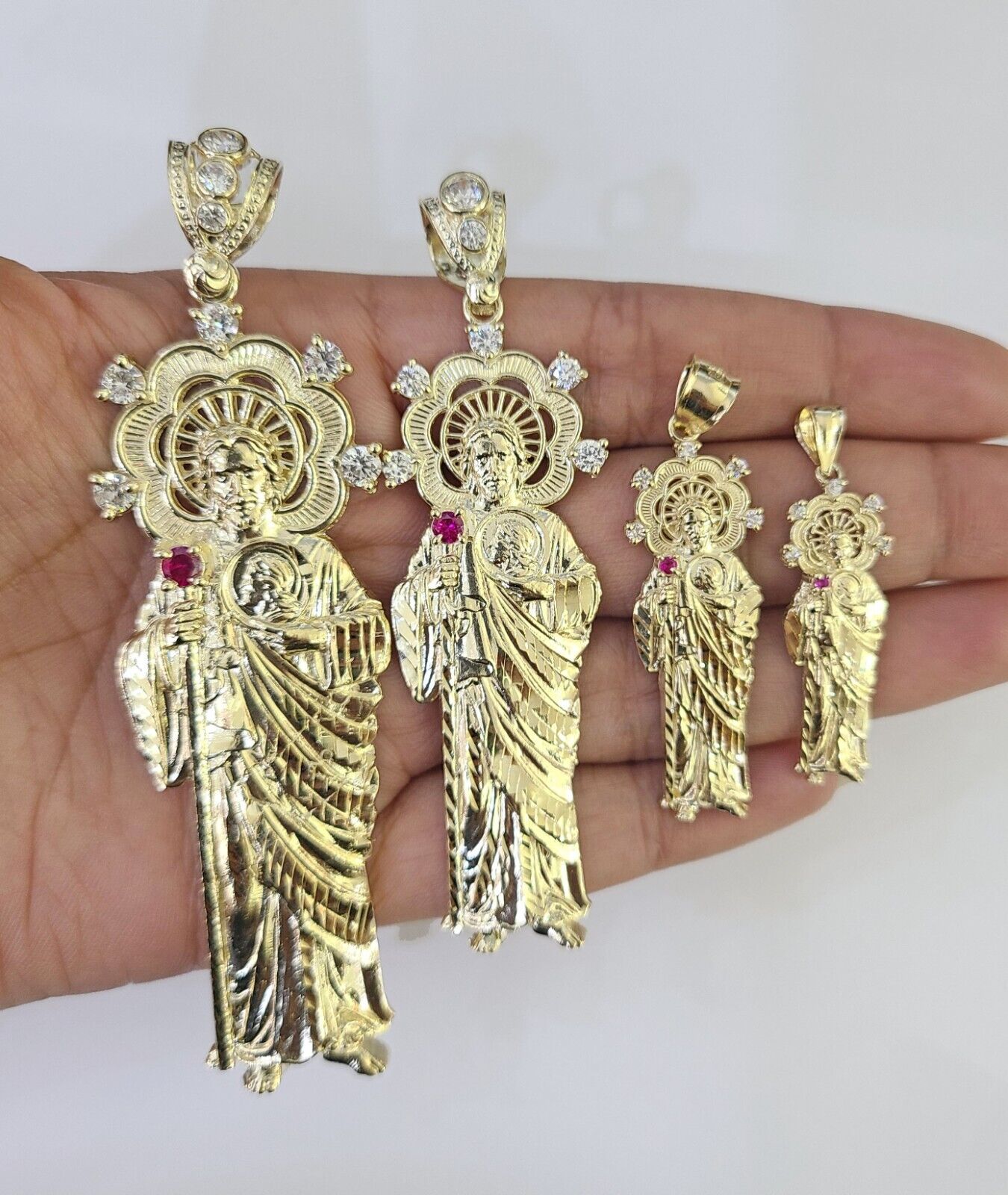 10k Saint Jude Charm Pendant Yellow Gold Men Women 3.5" 3" 2" 1.5" Real - GoldenlinQ