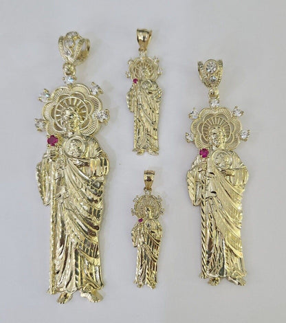 10k Saint Jude Charm Pendant Yellow Gold Men Women 3.5" 3" 2" 1.5" Real - GoldenlinQ