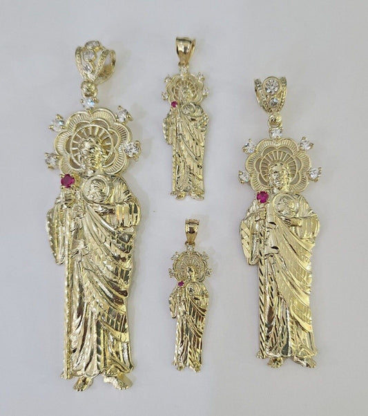 10k Saint Jude Charm Pendant Yellow Gold Men Women 3.5" 3" 2" 1.5" Real - GoldenlinQ