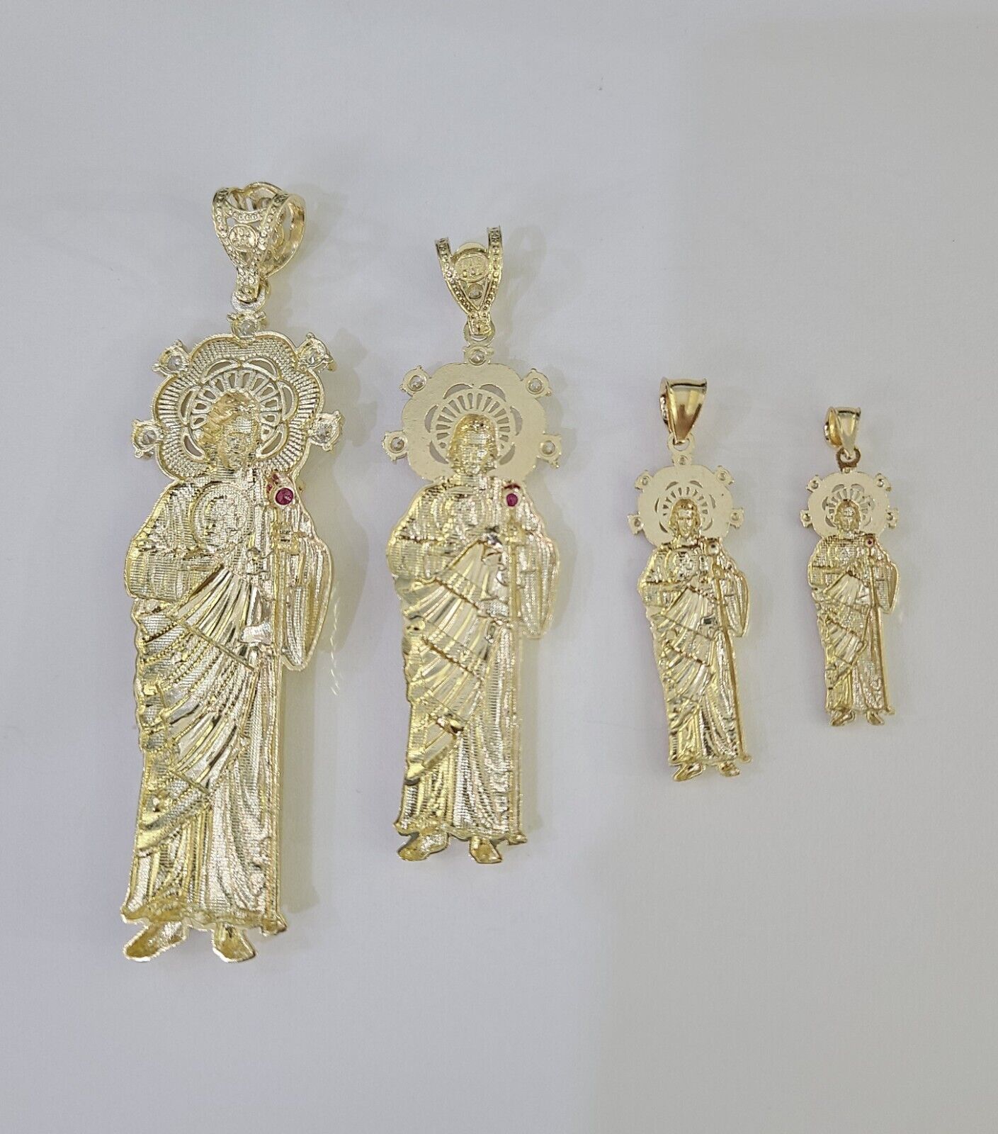 10k Saint Jude Charm Pendant Yellow Gold Men Women 3.5" 3" 2" 1.5" Real - GoldenlinQ