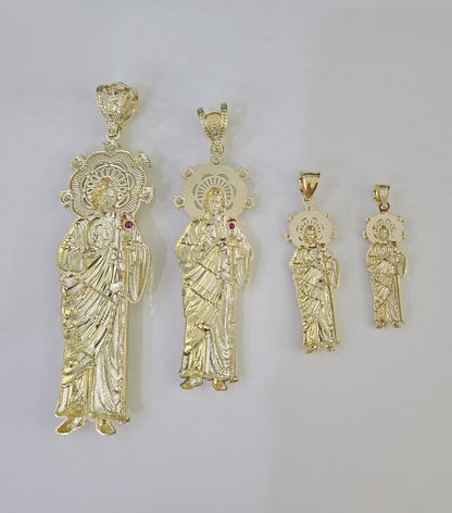 10k Saint Jude Charm Pendant Yellow Gold Men Women 3.5" 3" 2" 1.5" Real - GoldenlinQ