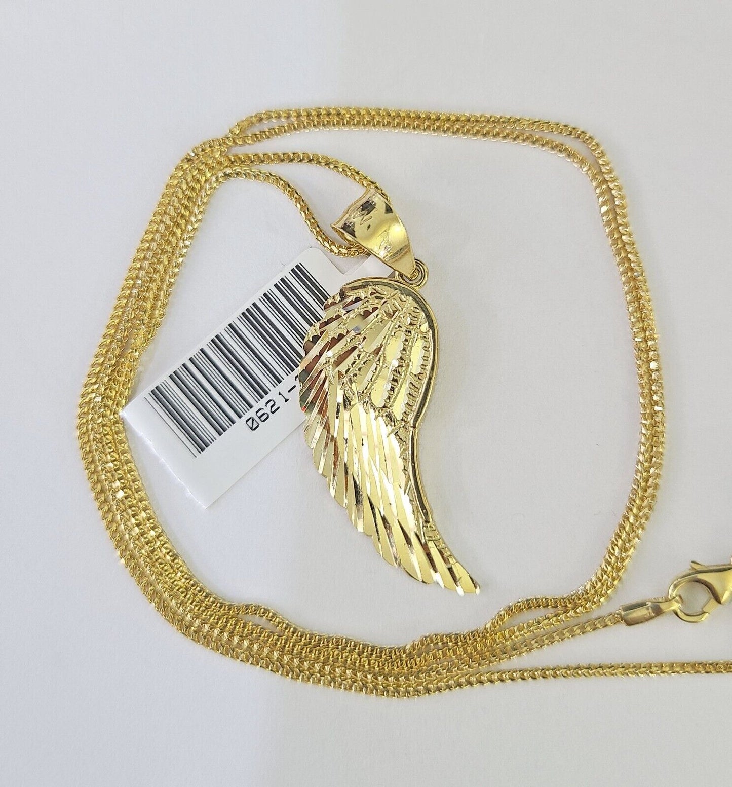 10K Solid Franco Chain Angel Wings Pendant Charm Necklace 18" - 24" 1.5mm Gold - GoldenlinQ