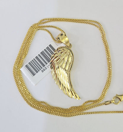 10K Solid Franco Chain Angel Wings Pendant Charm Necklace 18" - 24" 1.5mm Gold - GoldenlinQ