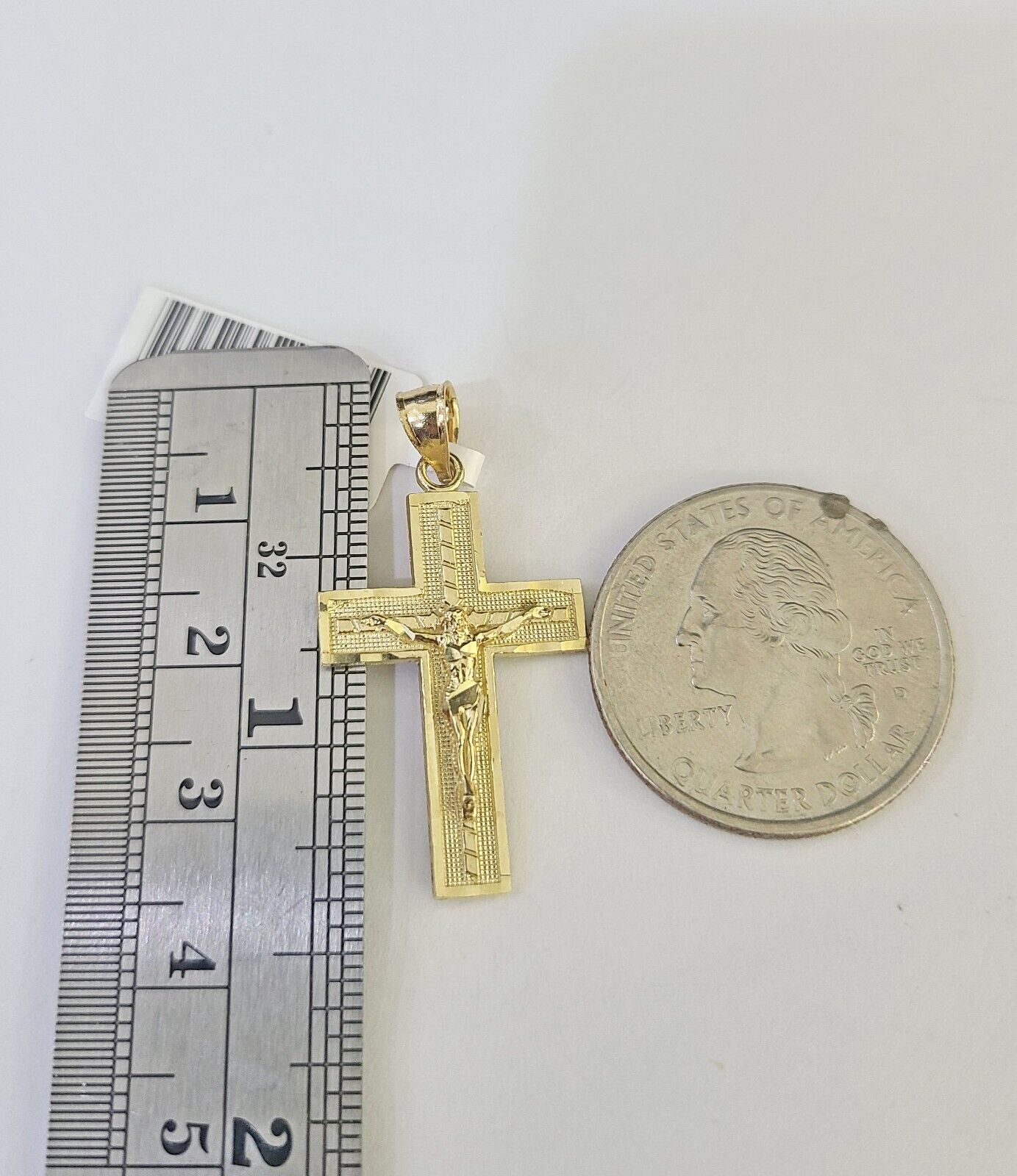 10K Solid Franco Chain Jesus Cross Pendant Charm Necklace 18" - 24" 1.5mm Gold - GoldenlinQ