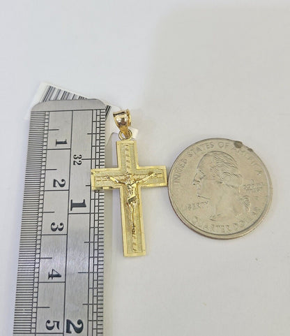 10K Solid Franco Chain Jesus Cross Pendant Charm Necklace 18" - 24" 1.5mm Gold - GoldenlinQ