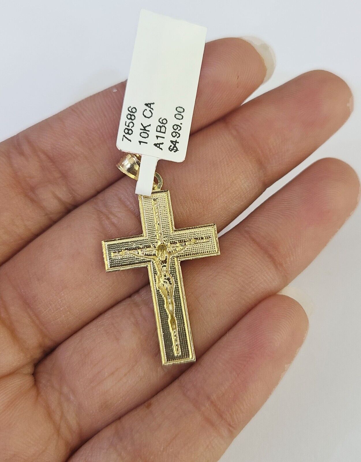 10K Solid Franco Chain Jesus Cross Pendant Charm Necklace 18" - 24" 1.5mm Gold - GoldenlinQ