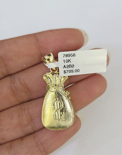 10K Solid Franco Chain Money Bag Pendant Dollar Charm Necklace 18" - 24" 1.5mm - GoldenlinQ