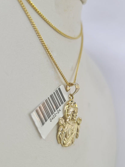 10K Solid Franco Chain Praying Jesus Christ Pendant Charm Necklace 18" - 24" 1.5mm - GoldenlinQ