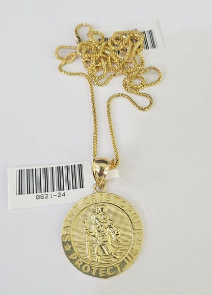 10K Solid Franco Chain Saint Cristopher Pendant Charm Necklace 18" - 24" 1.5mm - GoldenlinQ