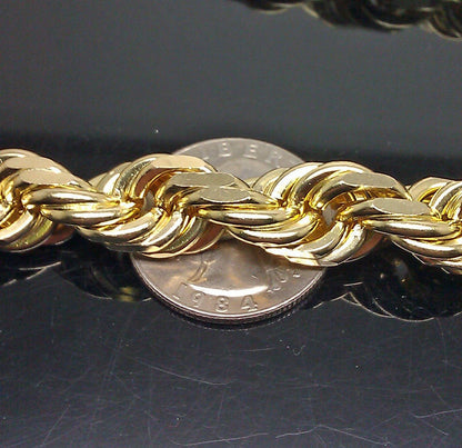 10K Solid Gold Rope Chain Mens Necklace 14mm Length 22" 24" 26" 28" 30" - Reva Jeweler