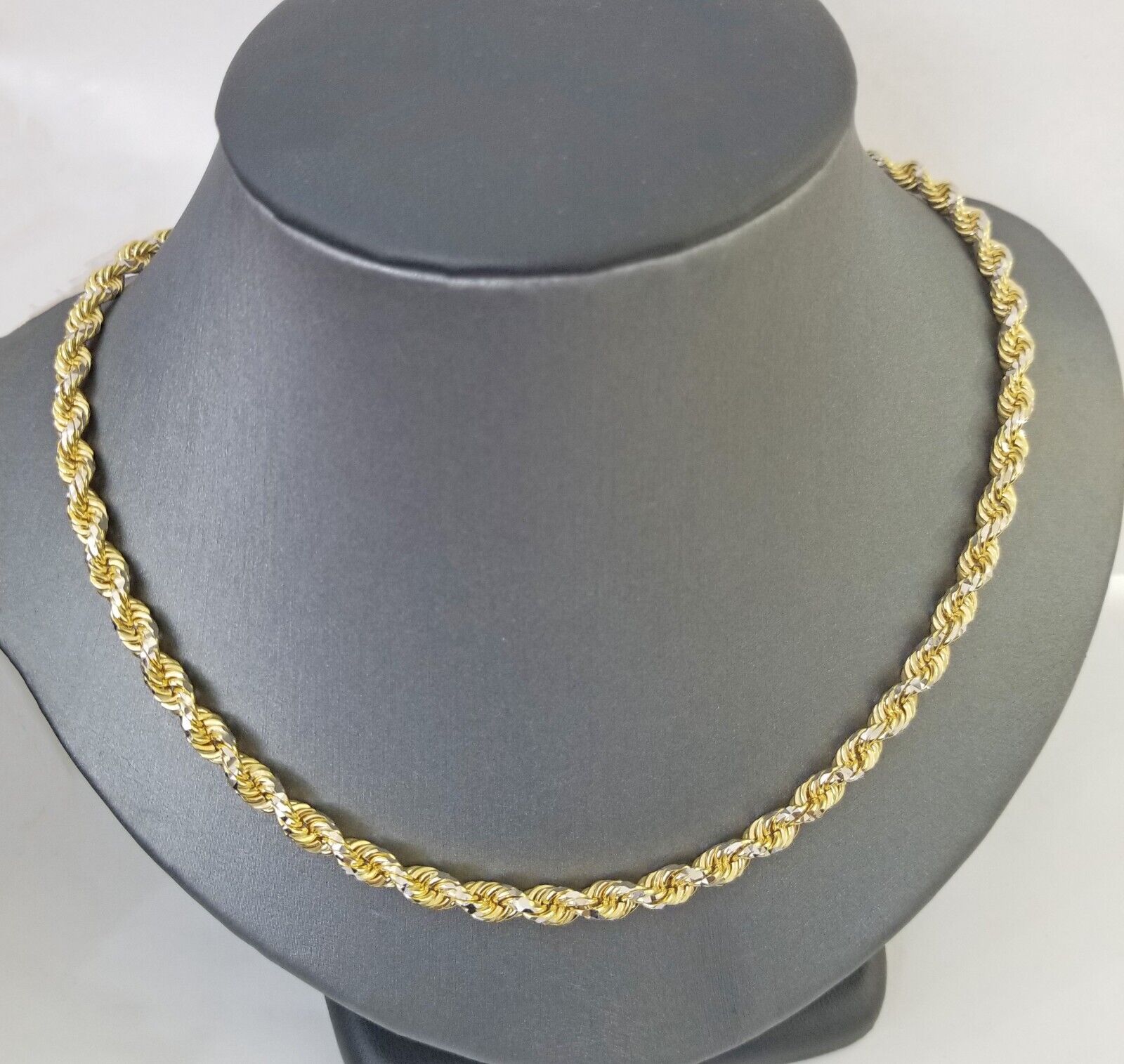 10k Solid Gold Rope Chain Necklace Real 10k Yellow Gold Diamond Cuts 5mm 20" Men - Reva Jeweler