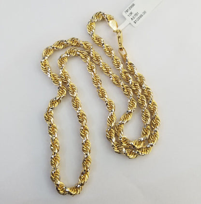 10k Solid Gold Rope Chain Necklace Real 10k Yellow Gold Diamond Cuts 5mm 20" Men - Reva Jeweler