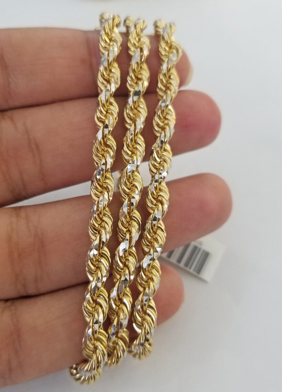 10k Solid Gold Rope Chain Necklace Real 10k Yellow Gold Diamond Cuts 5mm 20" Men - Reva Jeweler