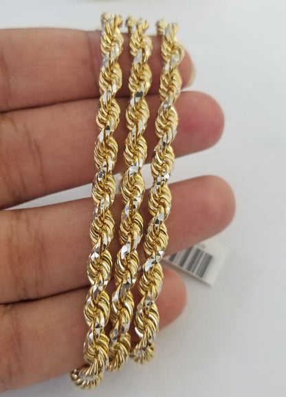 10k Solid Gold Rope Chain Necklace Real 10k Yellow Gold Diamond Cuts 5mm 20" Men - Reva Jeweler