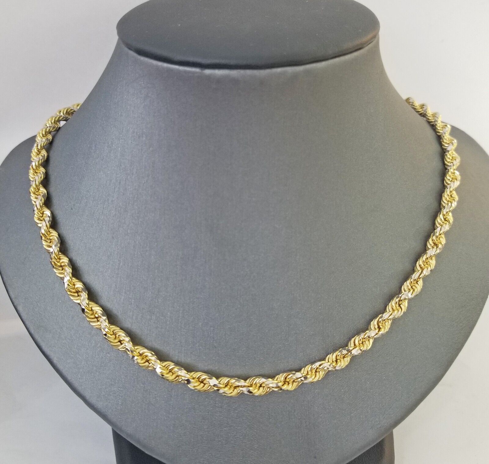 10k Solid Gold Rope Chain Necklace Real 10k Yellow Gold Diamond Cuts 5mm 20" Men - Reva Jeweler