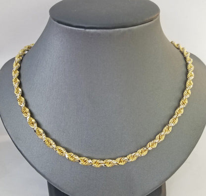 10k Solid Gold Rope Chain Necklace Real 10k Yellow Gold Diamond Cuts 5mm 20" Men - Reva Jeweler
