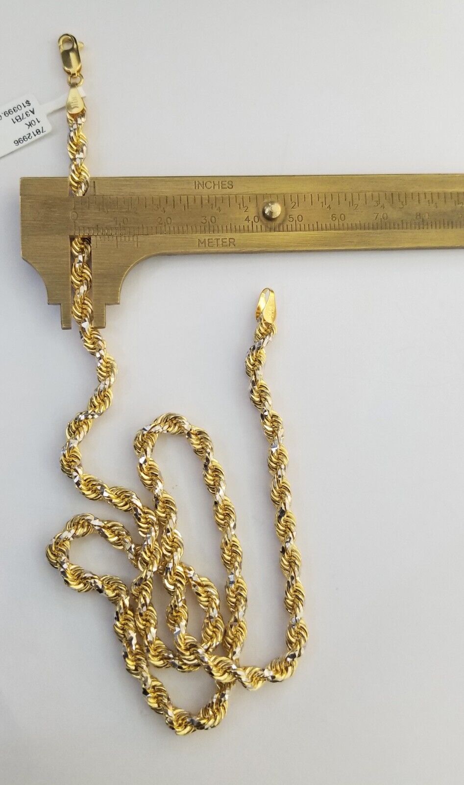 10k Solid Gold Rope Chain Necklace Real 10k Yellow Gold Diamond Cuts 5mm 20" Men - Reva Jeweler