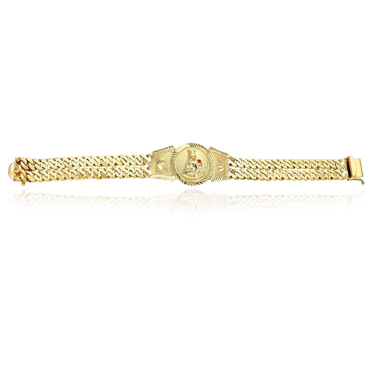 10k Solid Gold Saint Barbara Bracelet Cuban Link 8.25inch Box Lock Oro Brazalete - Reva Jeweler