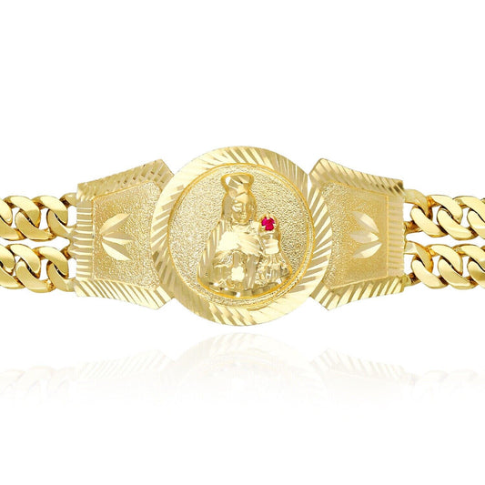 10k Solid Gold Saint Barbara Bracelet Cuban Link 8.25inch Box Lock Oro Brazalete - Reva Jeweler