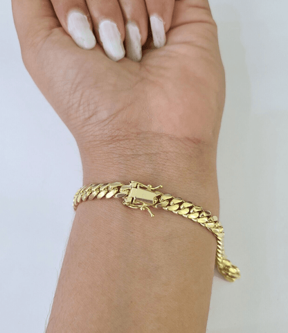 10k Solid Miami Cuban Link Bracelet 6mm 8" Box Lock 10kt Yellow Gold Real - GoldenlinQ