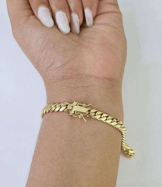 10k Solid Miami Cuban Link Bracelet 6mm 8" Box Lock 10kt Yellow Gold Real - GoldenlinQ