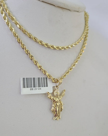 10k Solid Rope Chain 3mm Jesus Full Body Pendant Charm Necklace SET 18 - 28 in - GoldenlinQ