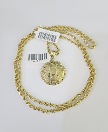 10k Solid Rope Chain 3mm Jesus Head Pendant Charm Necklace SET 18 - 28 in - GoldenlinQ