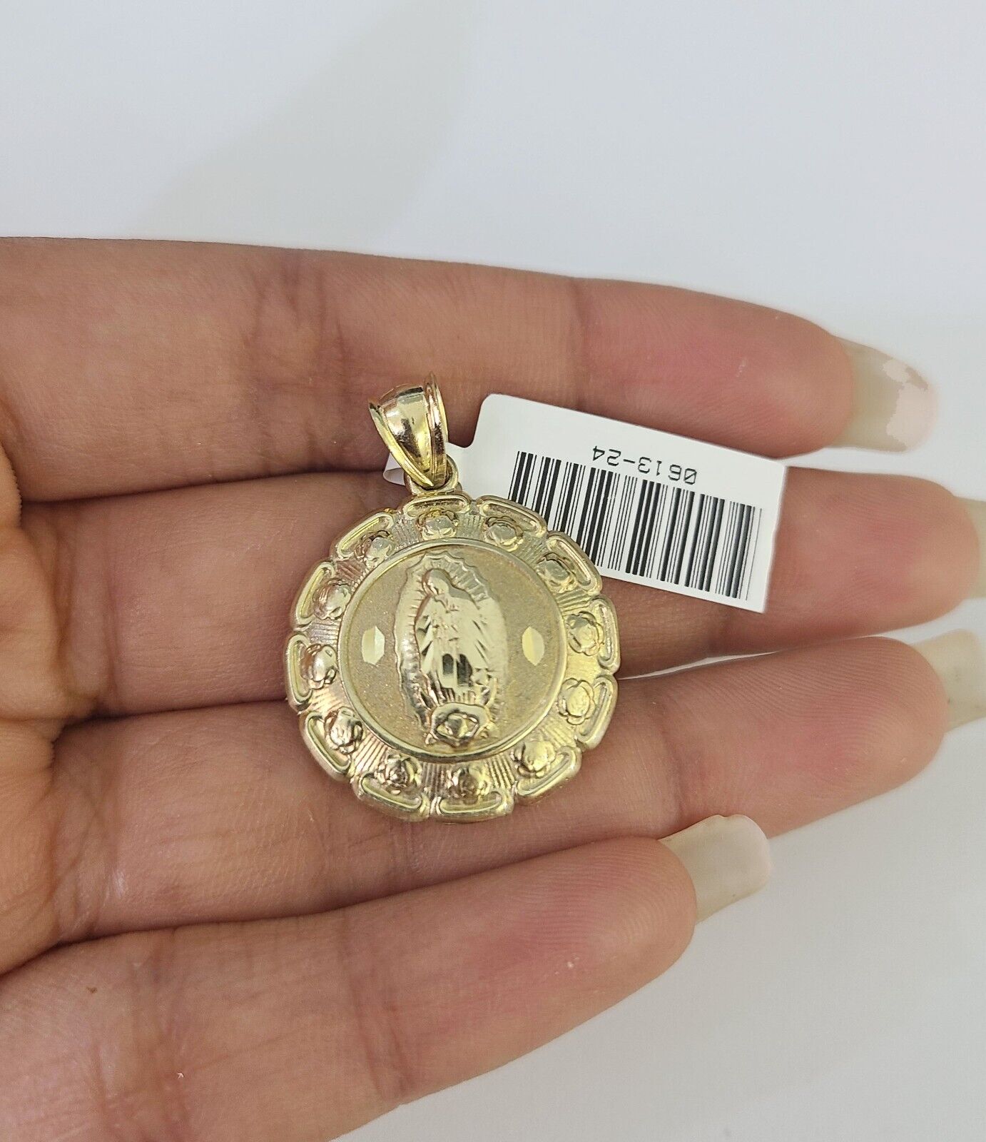 10k Solid Rope Chain 3mm Jesus Virgin Mary Pendant Two Side Necklace 18 - 28 in - GoldenlinQ