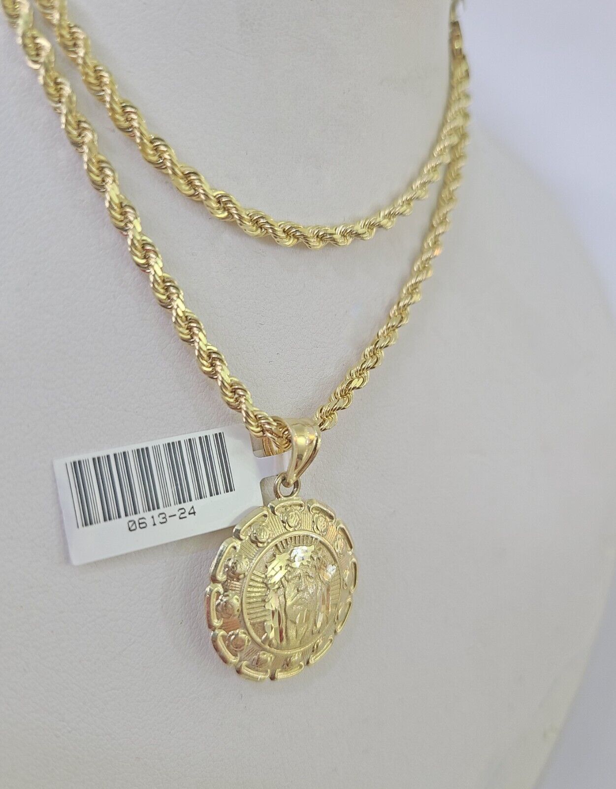 10k Solid Rope Chain 3mm Jesus Virgin Mary Pendant Two Side Necklace 18 - 28 in - GoldenlinQ