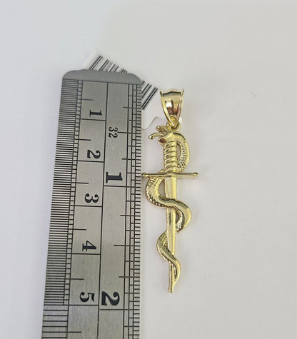 10k Solid Rope Chain 3mm Snake Sword Pendant Charm Necklace SET 18 - 28 in - GoldenlinQ