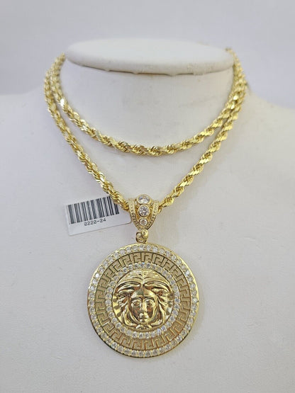 10k Solid Rope Chain Head Charm Set 4mm 18" - 28"Inch Necklace REAL Gold - GoldenlinQ