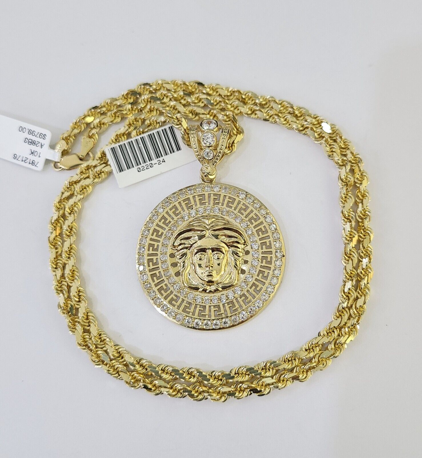 10k Solid Rope Chain Head Charm Set 4mm 18" - 28"Inch Necklace REAL Gold - GoldenlinQ
