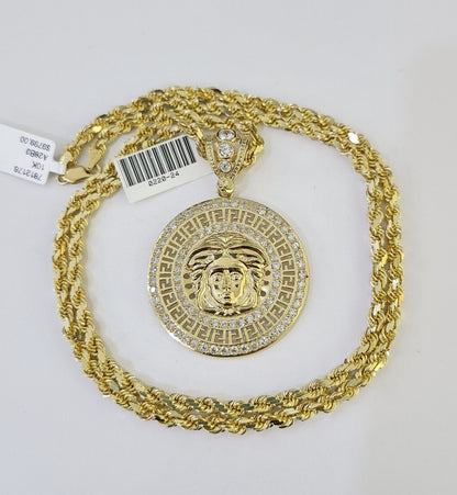 10k Solid Rope Chain Head Charm Set 4mm 18" - 28"Inch Necklace REAL Gold - GoldenlinQ