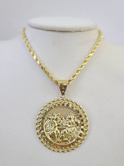 10k Solid Rope Chain Last Supper Charm Set 4mm 18" - 28"Inch Necklace REAL Gold - GoldenlinQ