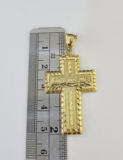 10k Solid Rope Chain Last Supper Cross Charm Set 4mm 18" - 28" Necklace Yellow - GoldenlinQ
