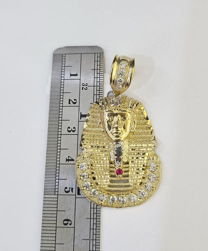 10k Solid Rope Chain Pharaoh Charm Set 4mm 18" - 28" Necklace Yellow Gold Pendant - GoldenlinQ