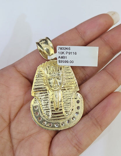 10k Solid Rope Chain Pharaoh Charm Set 4mm 18" - 28" Necklace Yellow Gold Pendant - GoldenlinQ