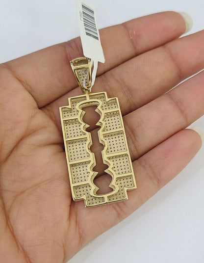 10k Solid Rope Chain Razor Blade Charm Diamond Set 4mm 20" - 28" Necklace Gold - GoldenlinQ
