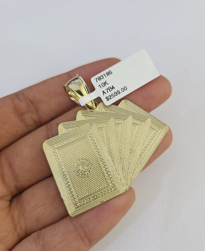 10k Solid Rope Chain Royal Flush Cards Charm Set 4mm 20" - 28" Necklace Gold - Reva Jeweler