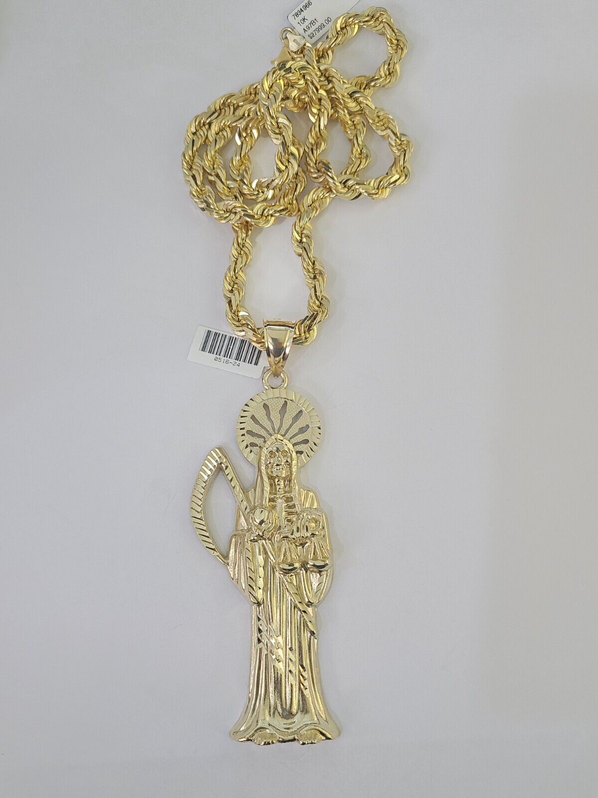 10k Solid Rope Chain Saint Jude Pendant Necklace 7mm 20" - 30" SET Charm - GoldenlinQ