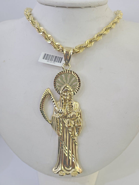 10k Solid Rope Chain Saint Jude Pendant Necklace 7mm 20" - 30" SET Charm - GoldenlinQ
